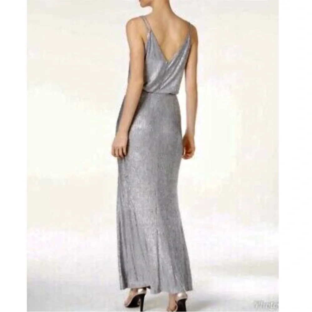 Calvin Klein Metallic Silver Spaghetti Strap evening Dress Size 4 - Picture 2 of 9